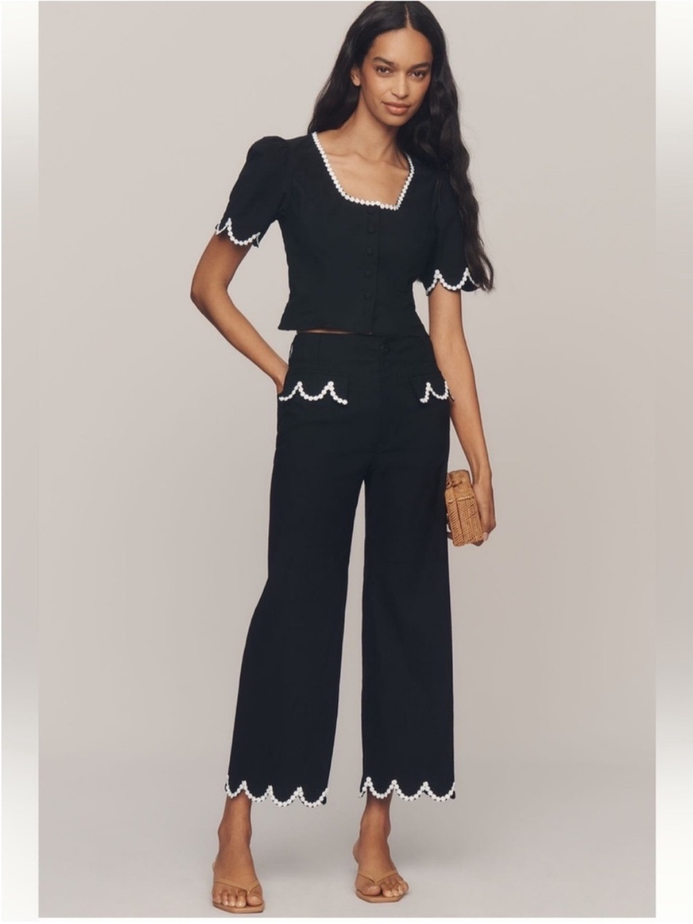 NWT Maeve Colette Scalloped
High-Rise Wide-Leg Cropped Pants